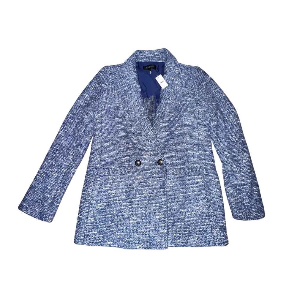 Talbots Tweed Double Breasted Blazer Women's Size 2 Blue White Pockets NWT